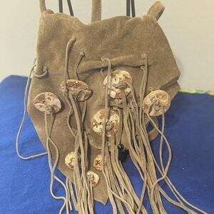 Suede Fringe Bag with Button Accents